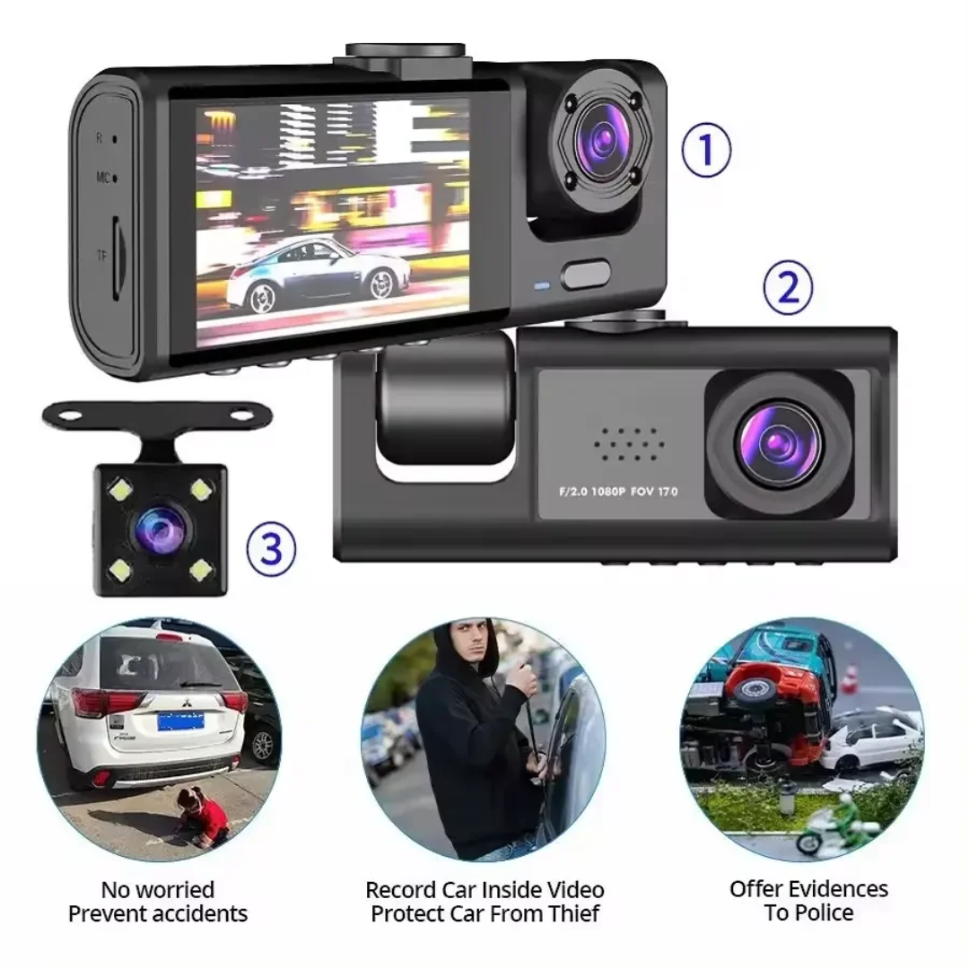 Dash Cam Voiture 3 Lenses – Full HD 1080p avec WiFi & Vision Nocturne