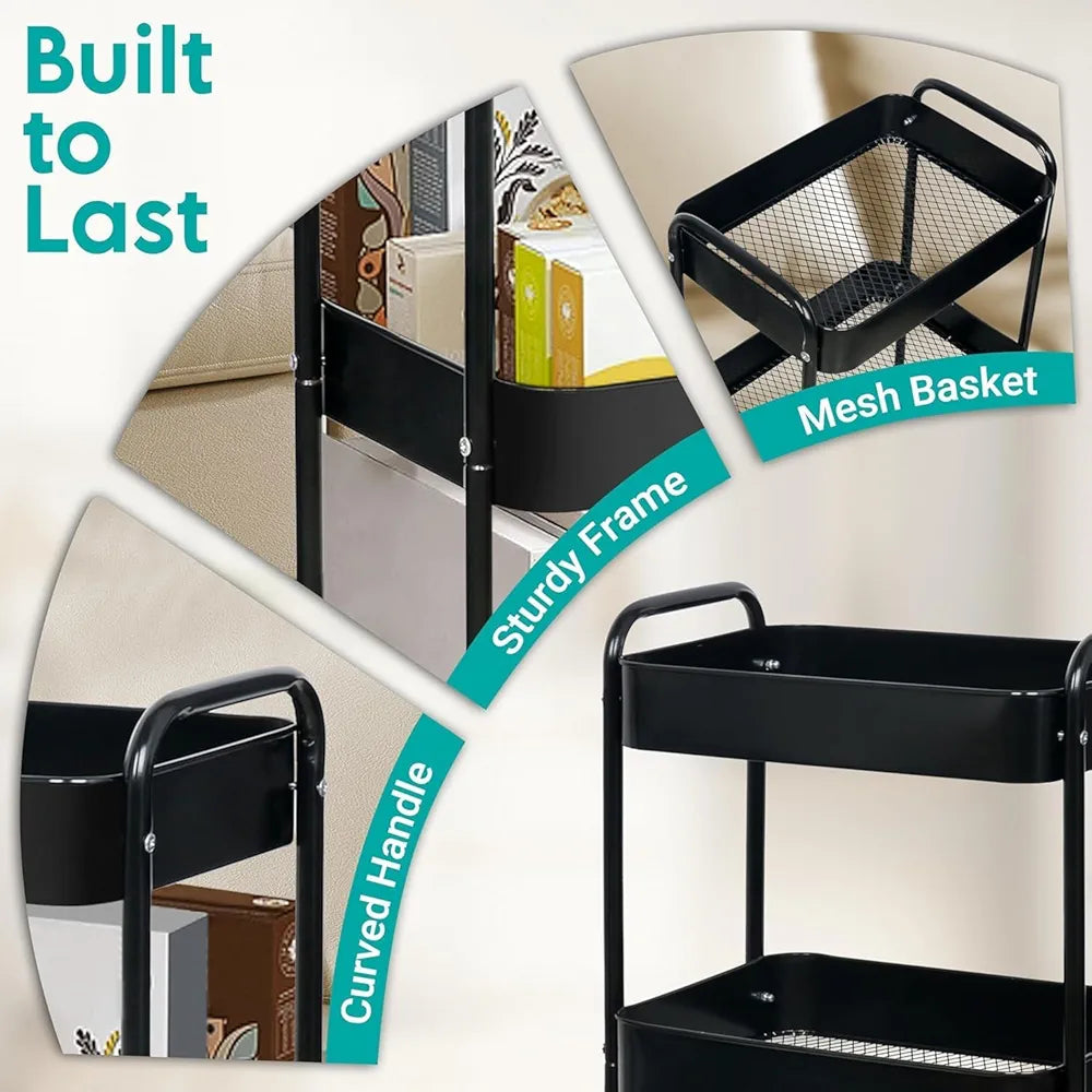 Étagère roulante à 4 niveaux – avec crochets et roues pivotantes