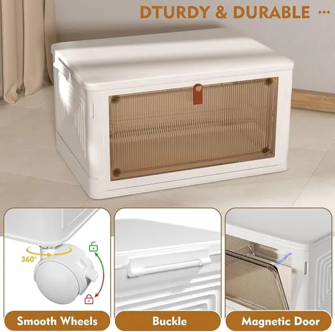 Armoire de rangement empilable à 4 tiroirs avec portes coulissantes et roulettes